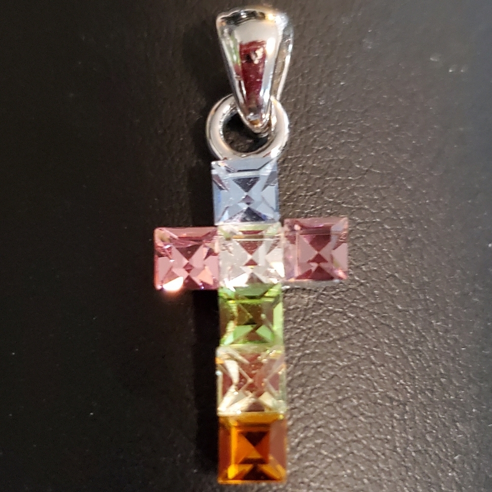 Pastel Princess Cut Crystal Cross Pendant